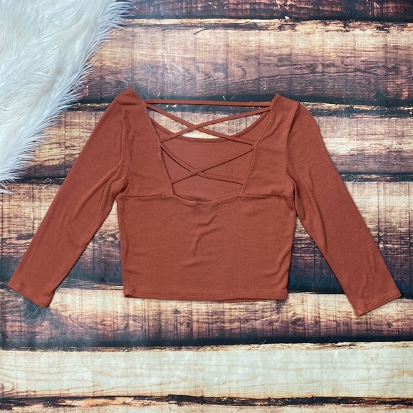 RELISTED Forever 21 Orange Strappy Back Crop Top Long Sleeve Shirt